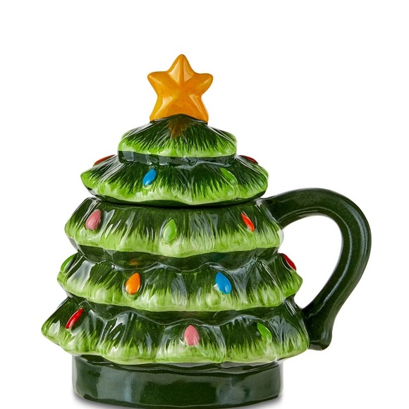 16oz Mr. Christmas Green Lidded Nostalgic Christmas Tree Ceramic Mug - Picture 2 of 3